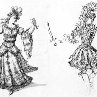 ​Projets de costumes par Jean Bérain (nymphe et héros) pour Armide de Quinault et Lully (1686)